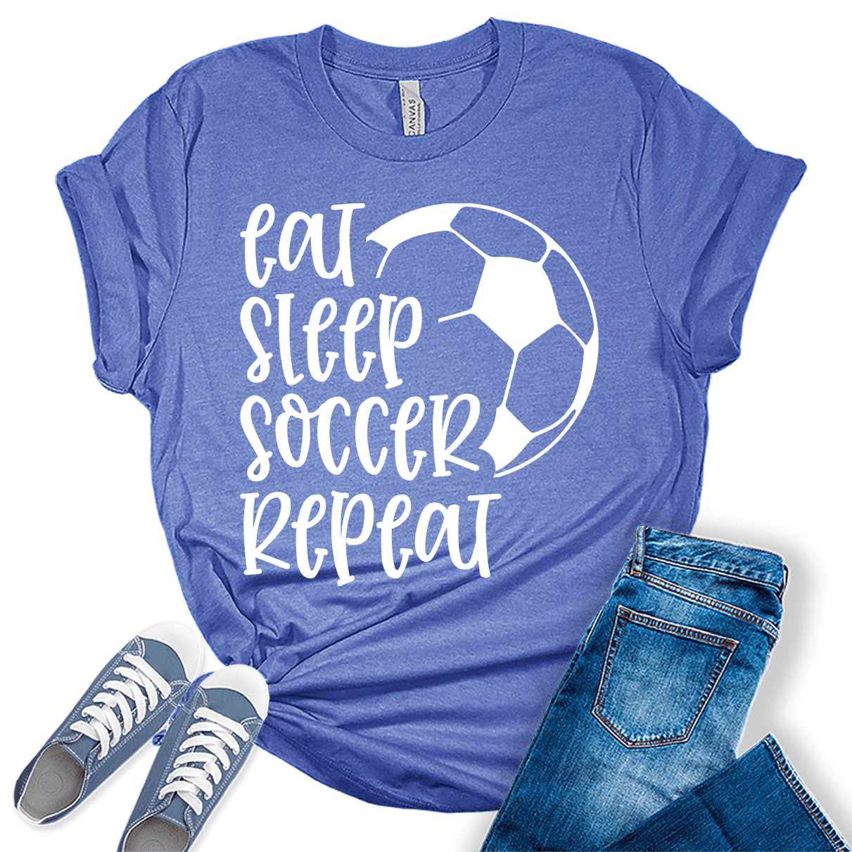 Eat Sleep Soccer Repeat Soccer Mom Graphic Tees for Women