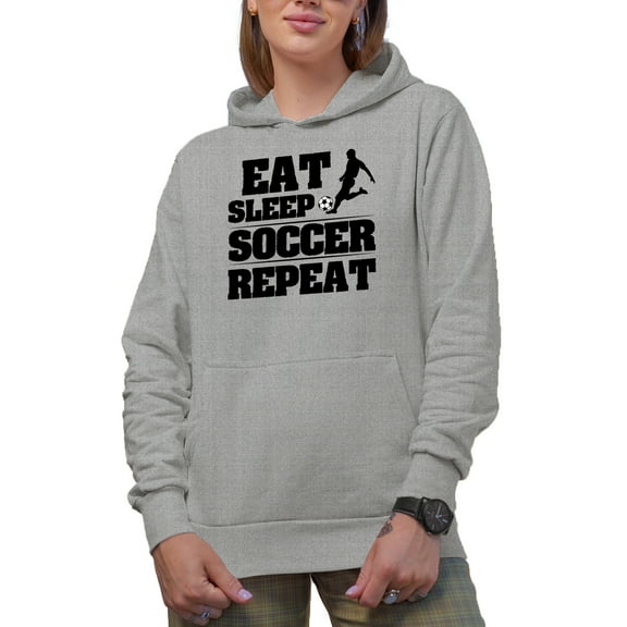 Eat Sleep Soccer Repeat, Soccer Player, Athlete or Coach, Heather Grey Hooded Sweatshirt or Hoodie, 2XL