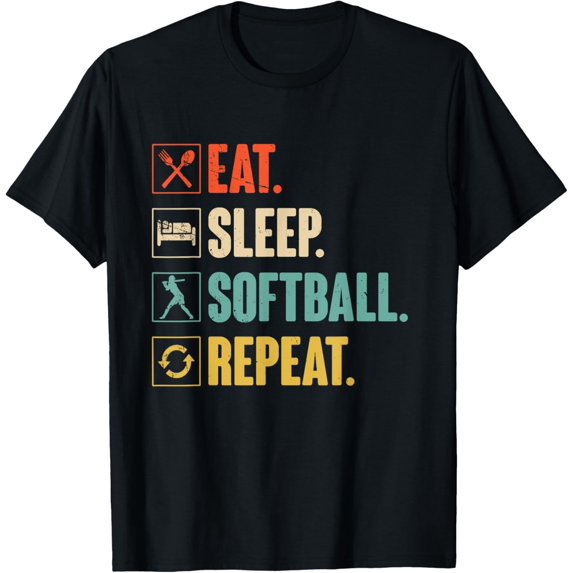 Eat Sleep Softball Repeat Funny Retro Softball Gift for Girl T-Shirt
