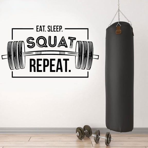 Eat Sleep Squat Repeat Art Quote Wall Sticker Vinyl Home Deocr Gym Fitness Bodybuilding Decoration Weightlifting Mural 57x30cm