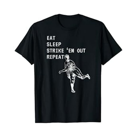 Eat Sleep Strike Em Out Repeat Baseball Pitcher Hot Trending Vintage T-Shirt Unisex S To 5Xl