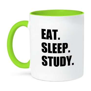 3dRose, Eat Sleep Study - enthusiastic student gift - hardworking school pupil, 11oz Two-Tone Green Mug