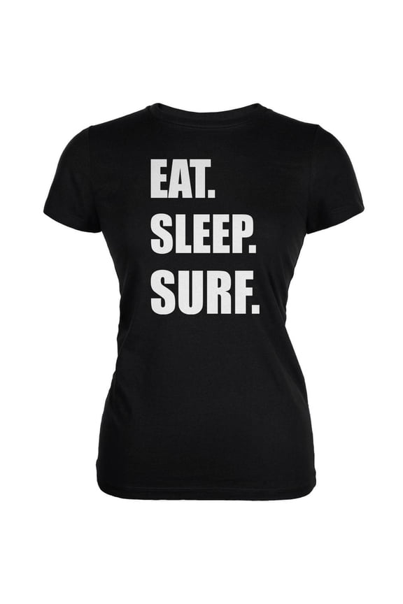 Eat Sleep Surf Black Juniors Soft T-Shirt - Medium