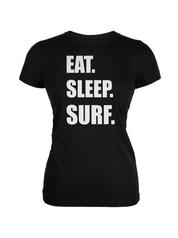 Eat Sleep Surf Black Juniors Soft T-Shirt - X-Large