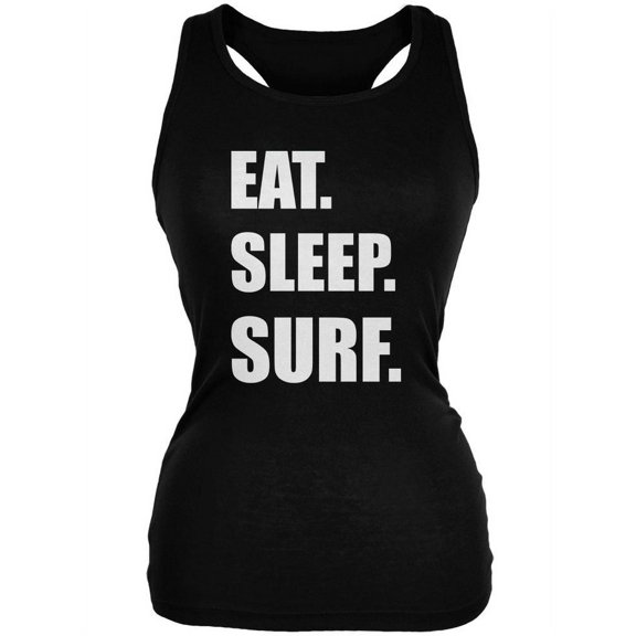 Eat Sleep Surf Black Juniors Soft Tank Top - Large
