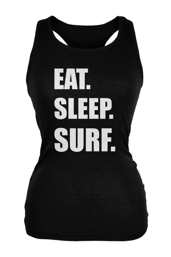 Eat Sleep Surf Black Juniors Soft Tank Top - Small