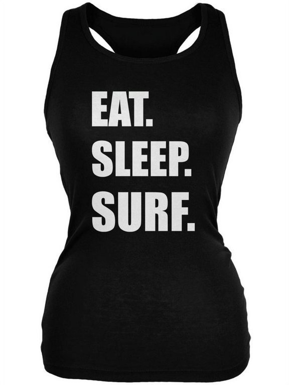 Eat Sleep Surf Black Juniors Soft Tank Top - X-Large