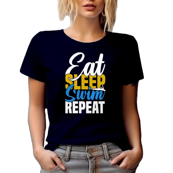 Eat Sleep Swim Repeat - Swimmer or Swimming Enthusiast, Navy Blue T-Shirt, 2XL