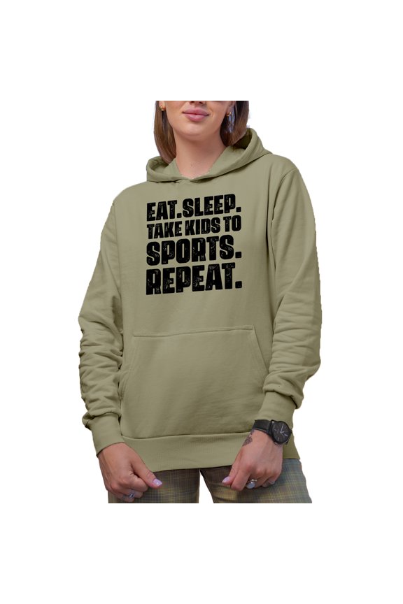 Eat. Sleep. Take Kids to Sports. Repeat., Mom, Dad or Parent, Sand Hooded Sweatshirt or Hoodie, 2XL
