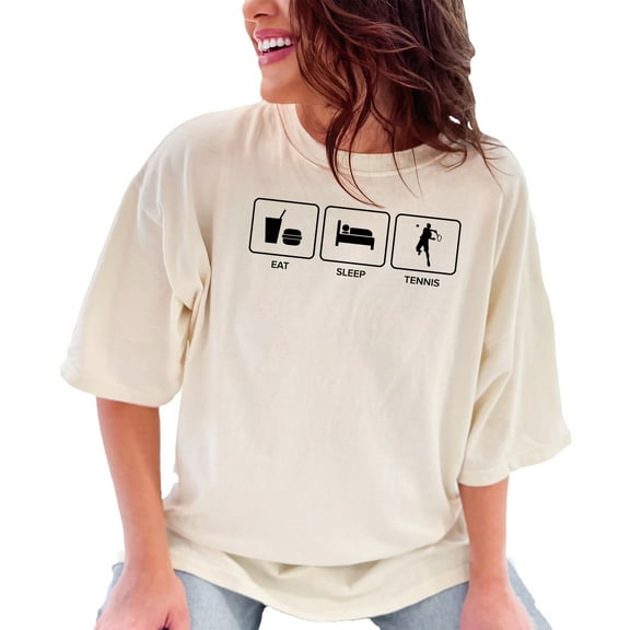 Eat Sleep Tennis Fun Graphic, Ivory Comfort Colors T-Shirt, XL