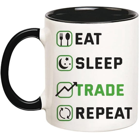 Eat Sleep Trade Repeat Mug, Funny Stock Investor Coffee Mugs, Stock Broker, Stock Market Day Trader Investing Gift, 11 Oz Novelty Coffee Mug/Cup