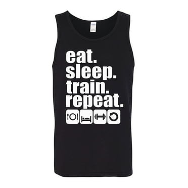 Eat Sleep Train Repeat Gym Musles Mens Tank Top, Black, Small