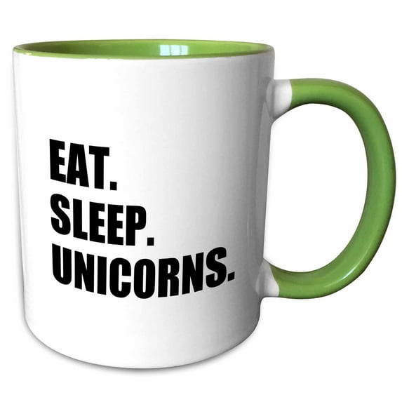 3drose, Eat Sleep Unicorns. Funny Mythical Animal Love Text Fun Humor Humorous, 11oz Two-tone Green Mug
