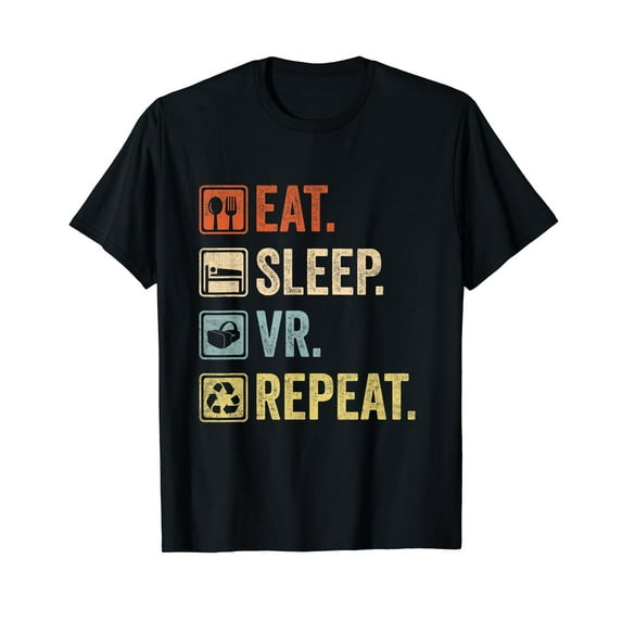 Eat Sleep VR Repeat Vintage Gamer Gaming Virtual Reality T-Shirt