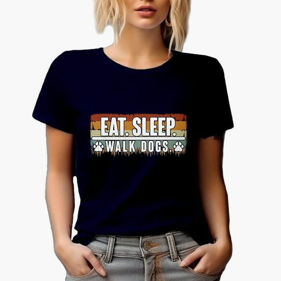Eat Sleep Walk Dogs, Navy Blue T-Shirt, 3XL