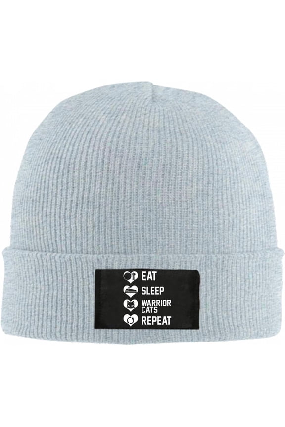 Eat Sleep Warrior Cats Repeat Beanie Hat for Women Men Winter Hat Cuffed Winter Beanie Warm Skull Cap Plain Knit Hat Cap