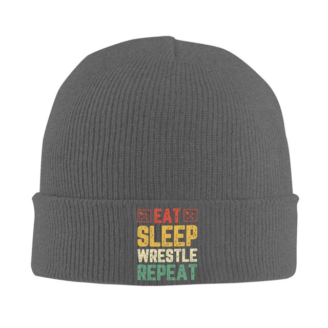 Eat Sleep Wrestle Repeat Beanie Hats Warm Soft Ski Knitted Cap for
