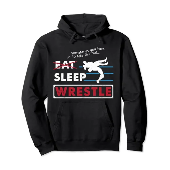 Eat Sleep Wrestle Trendy Cotton Hooded Sweatshirt, Street Style Sweatshirt, Crew Neck Sweatshirt, Ultra Soft, Breathable, Four Seasons Casual Hooded Sweatshirt, Perfect for Daily Wear, Casual Outings