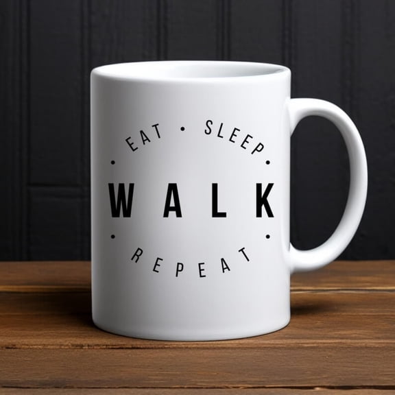Eat Sp Walk Repeat oz Ceramic Tea Coffee Drinks White Mug, Gift Walking Enthusiast Lady Man, Baking Quote Cup, Walker Accesries.