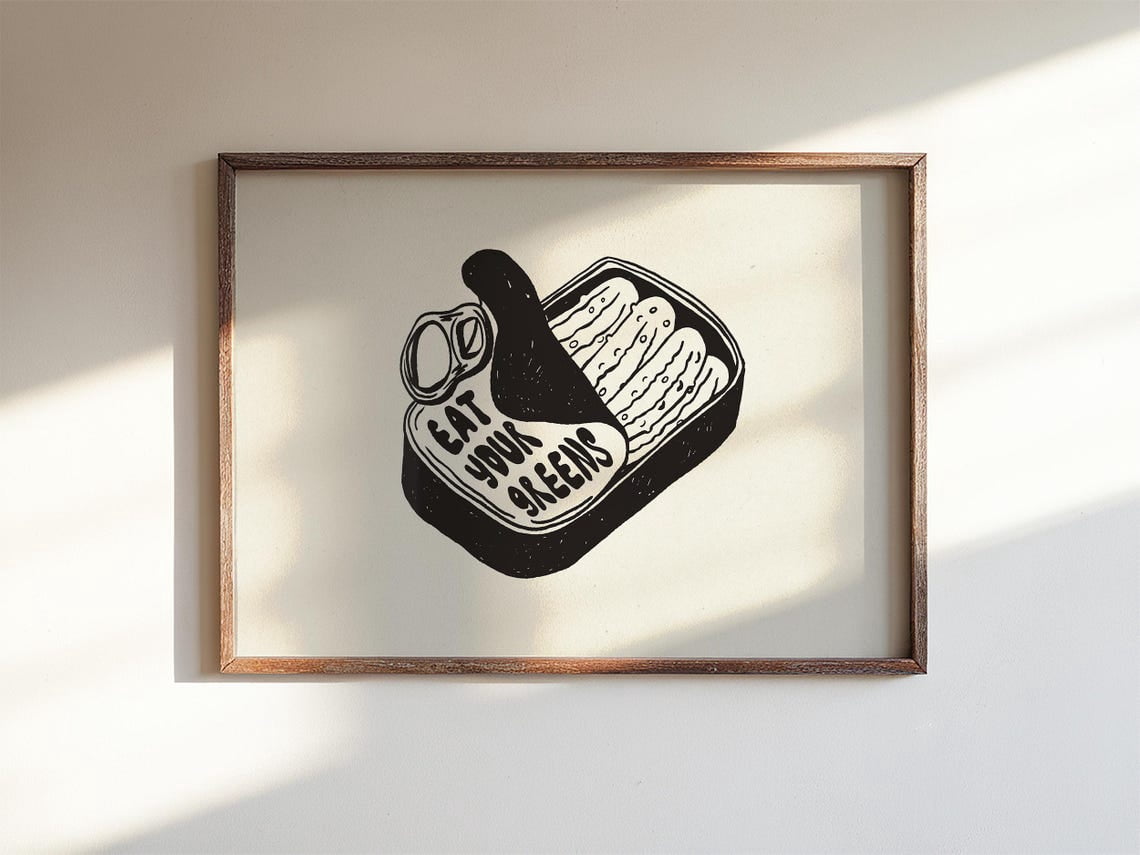 Potato Drowing Eat Your Greens Punny Vegetable Tin Can Pantry Wall Art Print, Living ...