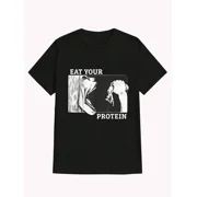 Eat Your Protein Attack Titan ,Casual Print,Comfortable And Versatile,Letter Pattern Pure Cotton 220g Printed T-Shirt