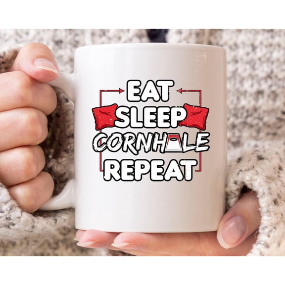 Eat eep Cornhole Repeat Mug, Funny Beag Bag Coffee Cup For Cornhole Player, Cute Sport Game GifT1 Idea For M1en WoM1en Cornhole Player