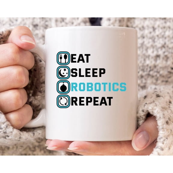 Eat eep RoB1Otics Repeat Mug, RoB1Otics Gift For Engineers And Programmers, Futuristic RoB1Ooffee Cup For B1O And Birthday Party