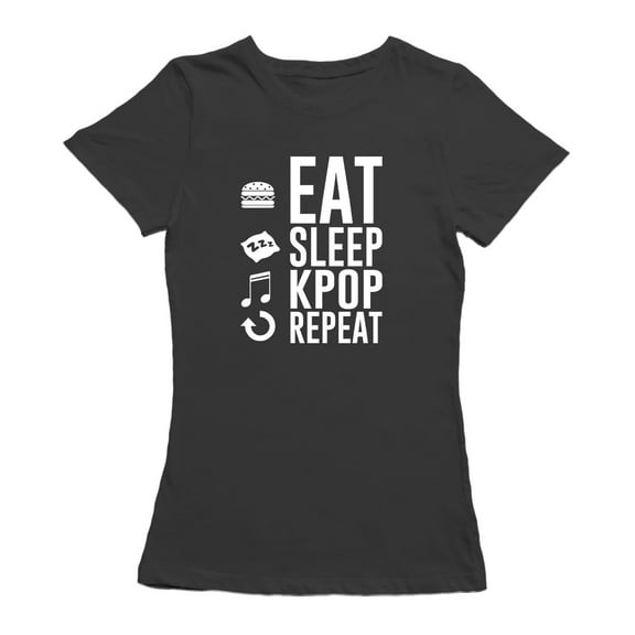 Eat, sleep, Kpop, Rinse And Repeat Women Black T-Shirt, Female Small