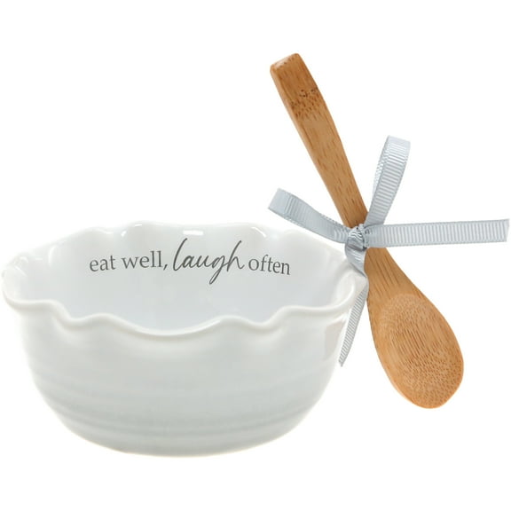 Pavilion Gift Company - Eat well - 4.5" Ceramic Bowl with Bamboo Spoon