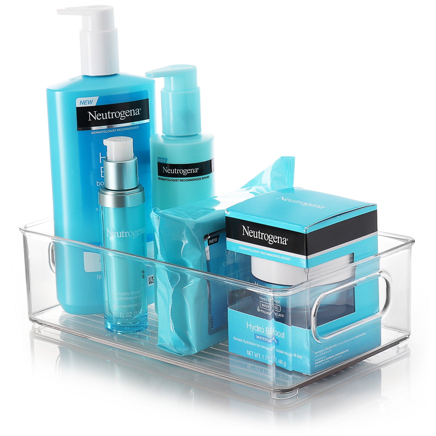 EatEx 1 Pack Clear Plastic Bathroom Vanity Storage Bin with Handles - Container Organizer for Soaps, Shampoos, Conditioners, Cosmetics, Hand Towels, Hair Brush, Body Spray, Lotion & More