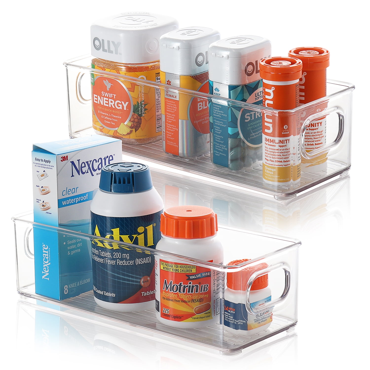 EatEx 2 Pack Clear Plastic Storage Organizer Bin with Handles