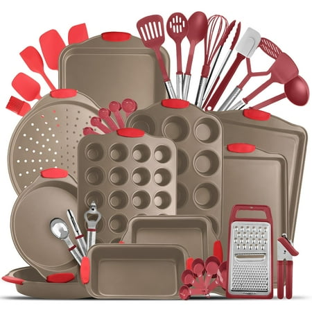 EatEx Kitchen Brown Utensil Set 24 Nylon Stainless Steel Utensil Set & Brown 15 Piece Bakeware Set