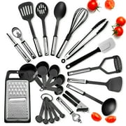 EatEx Kitchen Utensil Set 24 Nylon Stainless Steel Utensil Set, Non-Stick and Heat Resistant Cooking Utensils Set, Kitchen Tools - Black