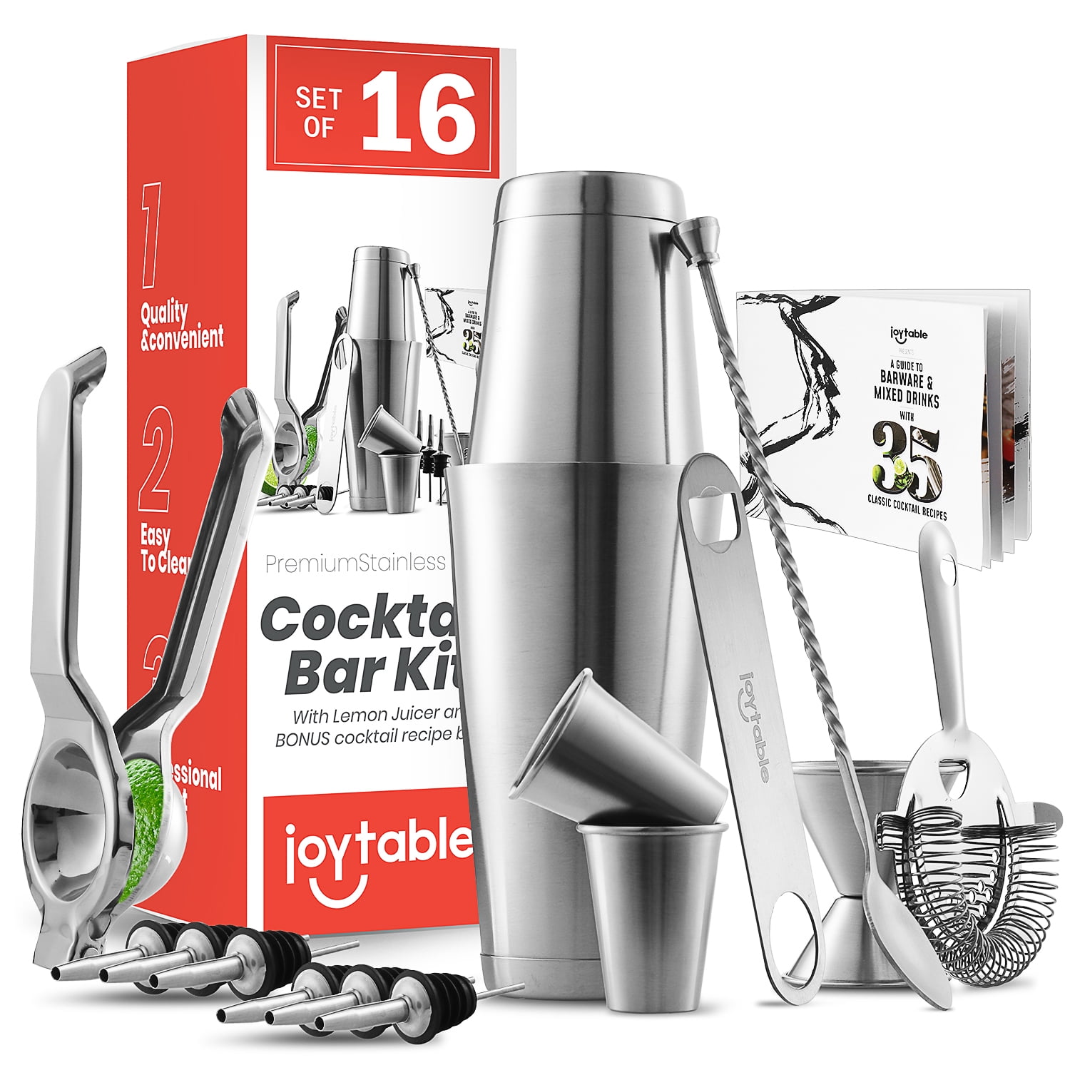 Bar Set Cocktail Shaker Set, Stainless Steel Mixology Bartender Kit, 16  Piece Cocktail Kit, Silver Cocktail Set, Bar Tools: 30oz Martini Shaker