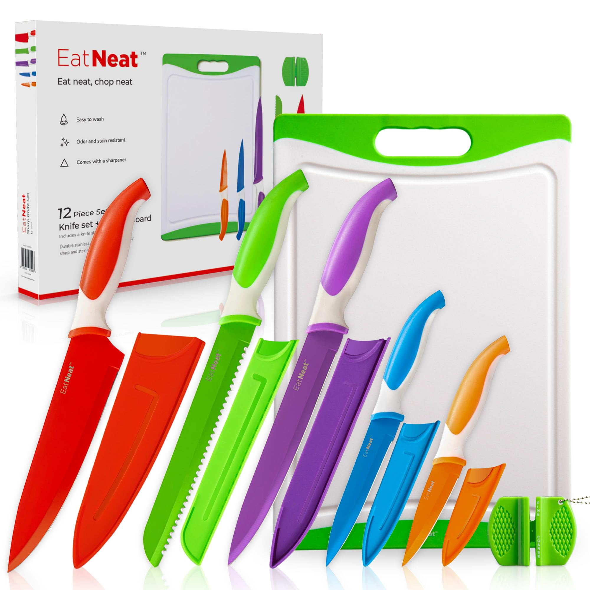 EatNeat 12Piece Knife Set Ergonomic Colorful NonStick Coated Stainless Steel Knives