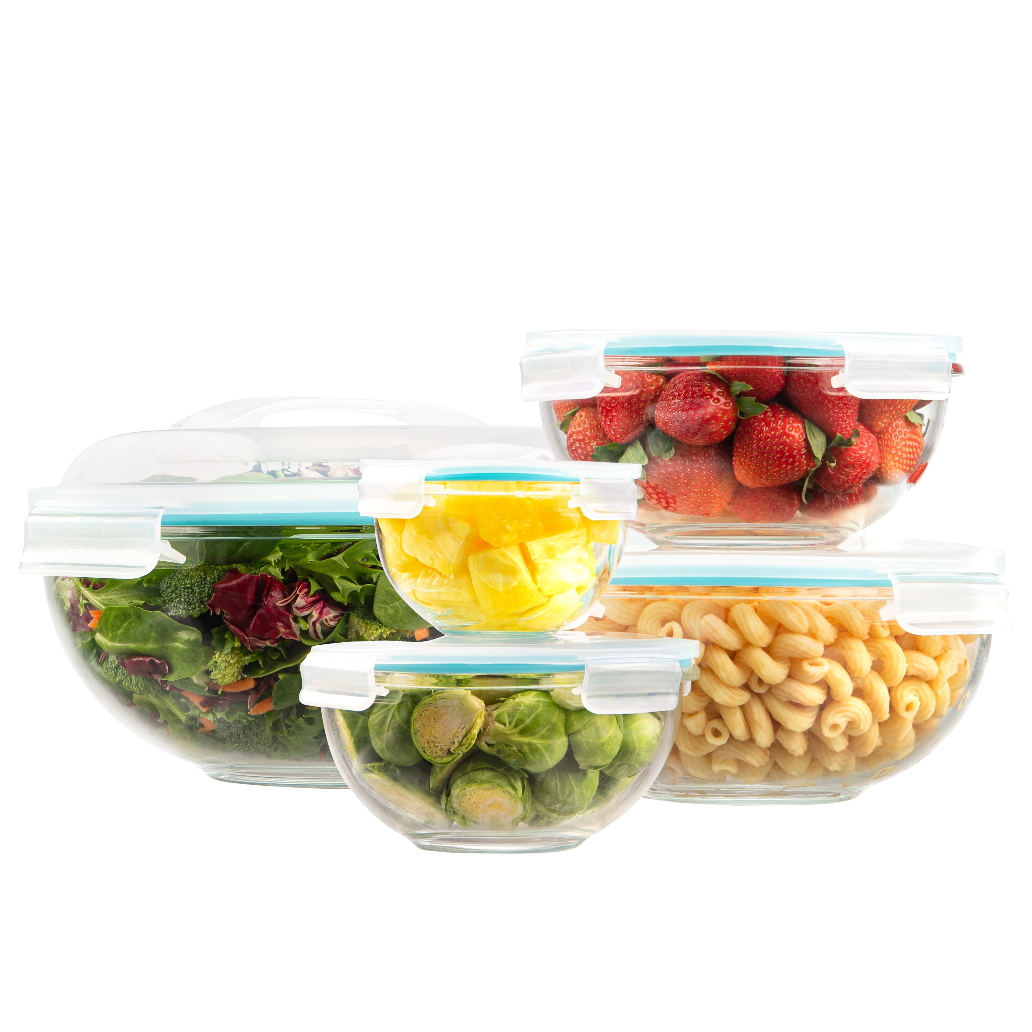 EatNeat 5-Piece Glass Salad Bowl Set With Airtight Locking Lids 
