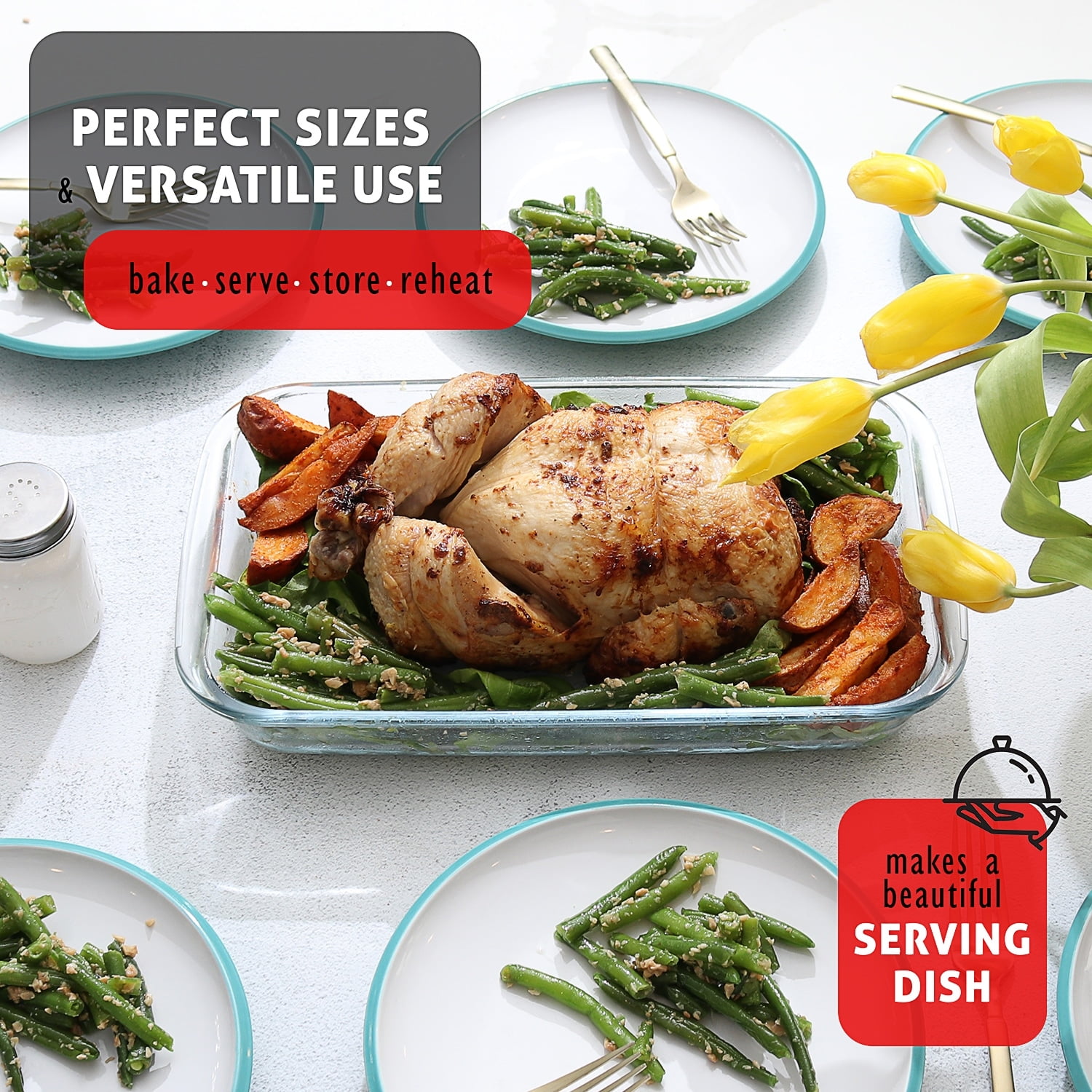 Joytable 8-Pack Clear Glass Baking Dishes with Black Lids