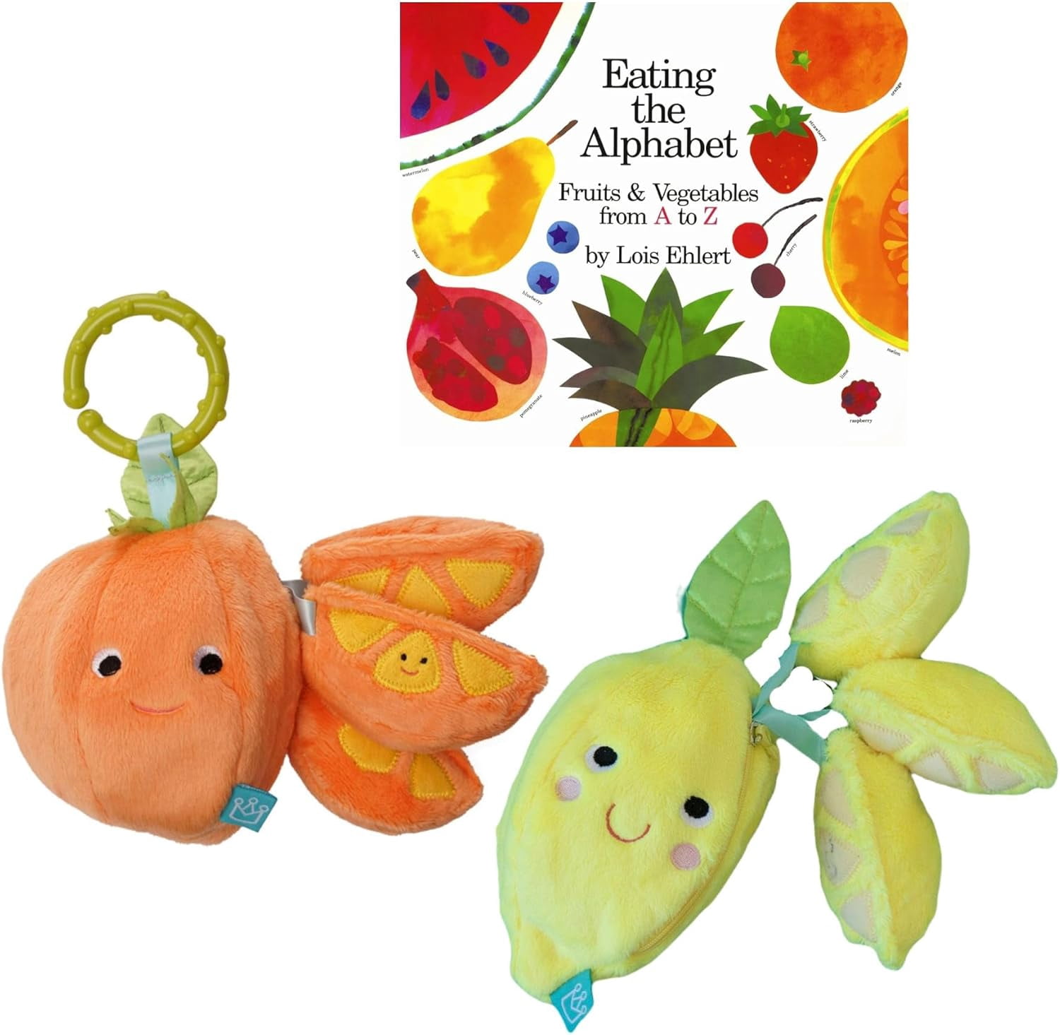Eating the Alphabet Baby Gift Set includes Board Book by Lois Ehlert, Lemon & Orange Infant Travel On-the-Go Toys (Sensory Developmental Learning Toys)