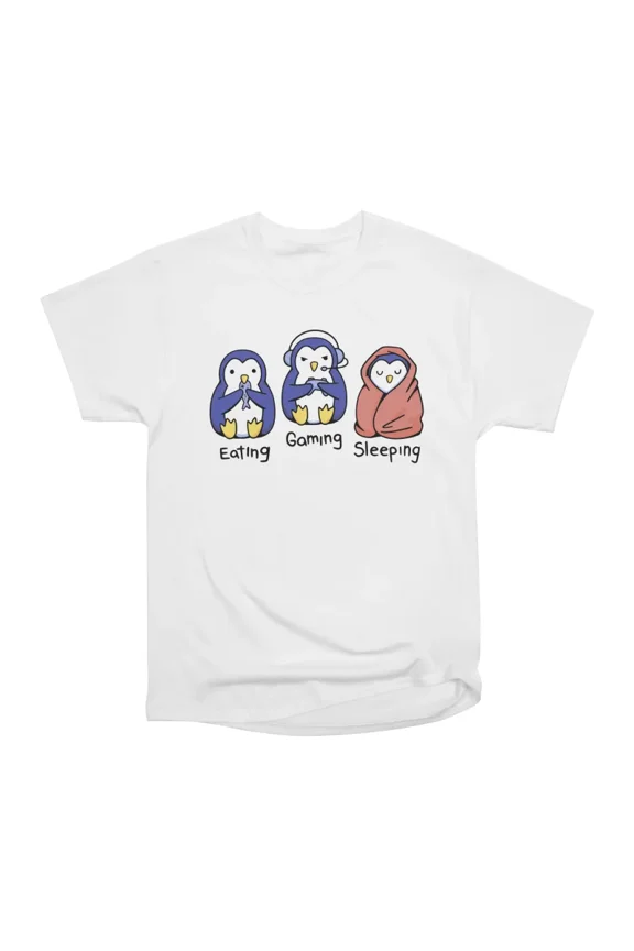 Eating Gaming Sleeping Penguin T-Shirt Tee Gift For Him Merch For Her Apparel For Friend