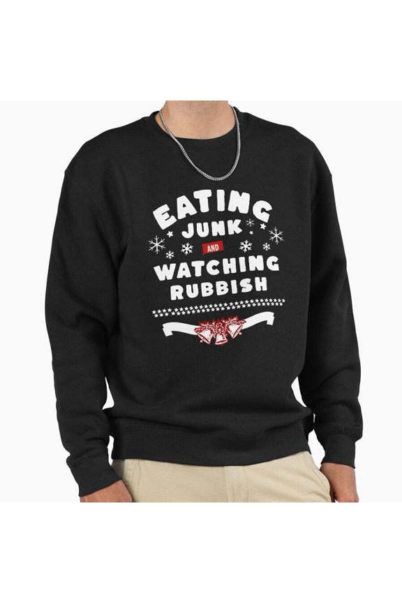 Eating Junk And Watching Rubbish Unisex Sweatshirt Funny Christmas Retro Vintage Graphic G9684, Up to Size 5XL