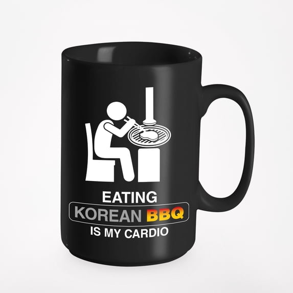 Eating Korean BBQ Is My Cardio, Black 15oz Ceramic Mug