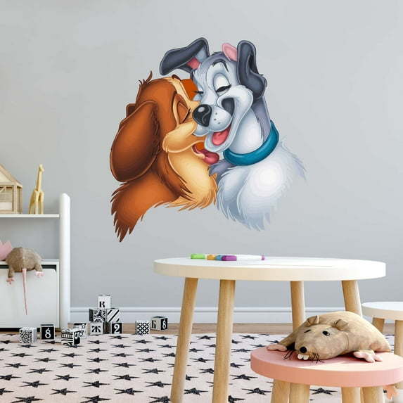Eating Spaghetti Animal Romantic Comedy Schnauzer and a Terrier Cute Lady and the Tramp Cartoon Character Decor Sticker Home Nursery Decoration Teen Room Decal Removable Size: 40 In(W) x 40 In(H)