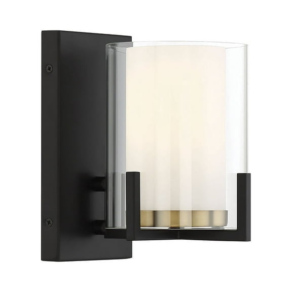 Eaton 1-Light Wall Sconce in Matte Black with Warm Brass Accents