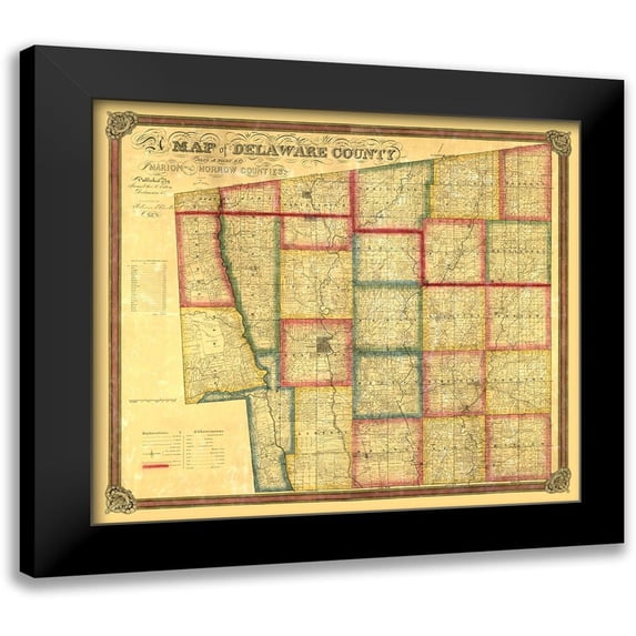 Eaton 13x12 Black Modern Framed Museum Art Print Titled - Delaware County Ohio - Eaton 1849
