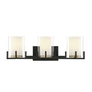 Eaton 3-Light Bathroom Vanity Light in Matte Black with Warm Brass Accents