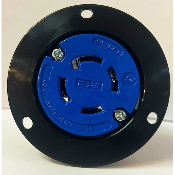 Eaton Arrow Hart AHCL1830FO Color Coded Locking Flanged Outlet, BLUE, 30 Amp, 4-pole, 4-wire, 3-phase, 120V-208V, All Nylon