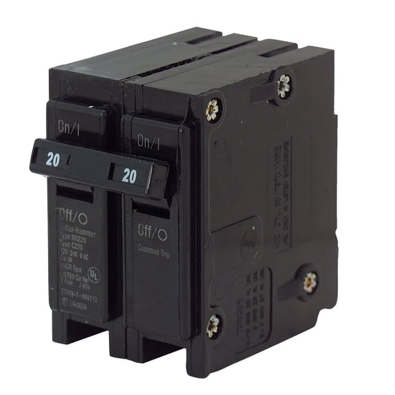Eaton Corporation Eaton BR220 20 Amp Double Pole Circuit Breaker Indoor & Outdoor Use, NEC-Compliant