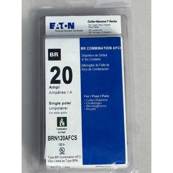 Eaton BRN120AFCS Type BR Combination AFCI Circuit Breaker 20 Amp Single Pole