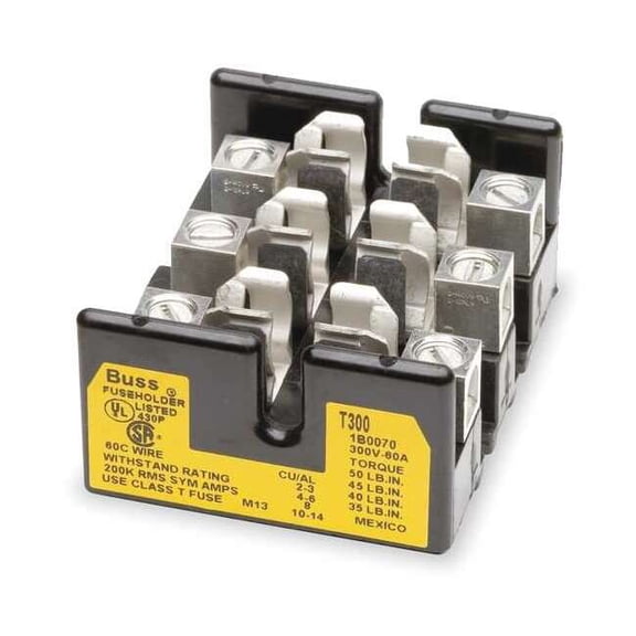Open Fuse Block, T UL Class, 300V AC/DC Volt Rating, 3 Poles, Box Lug