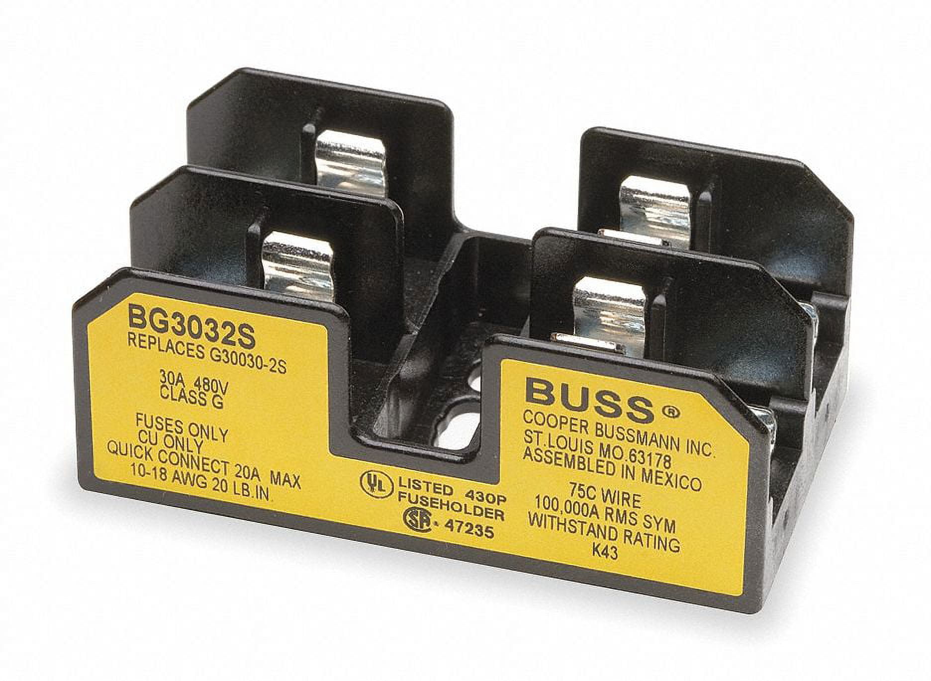 Eaton Bussmann Fuse Block,25 to 30A,G,2 Pole BG3032S